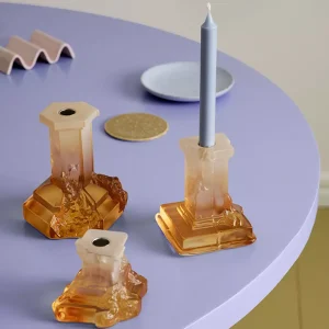 Kosta Boda <br>Rocky Baroque Crystal Candlestand  Amber L - Image 3