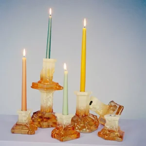 Kosta Boda <br>Rocky Baroque Crystal Candlestand  Amber L - Image 4