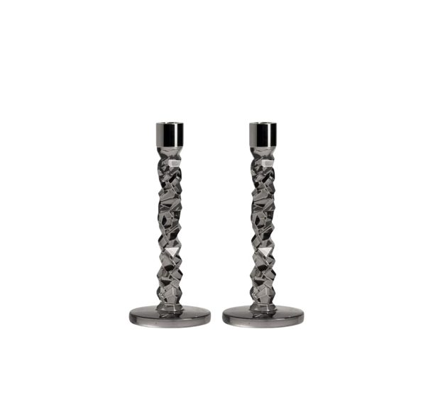 Orrefors <br>Carat Candlestand Graphite M - Set of 2