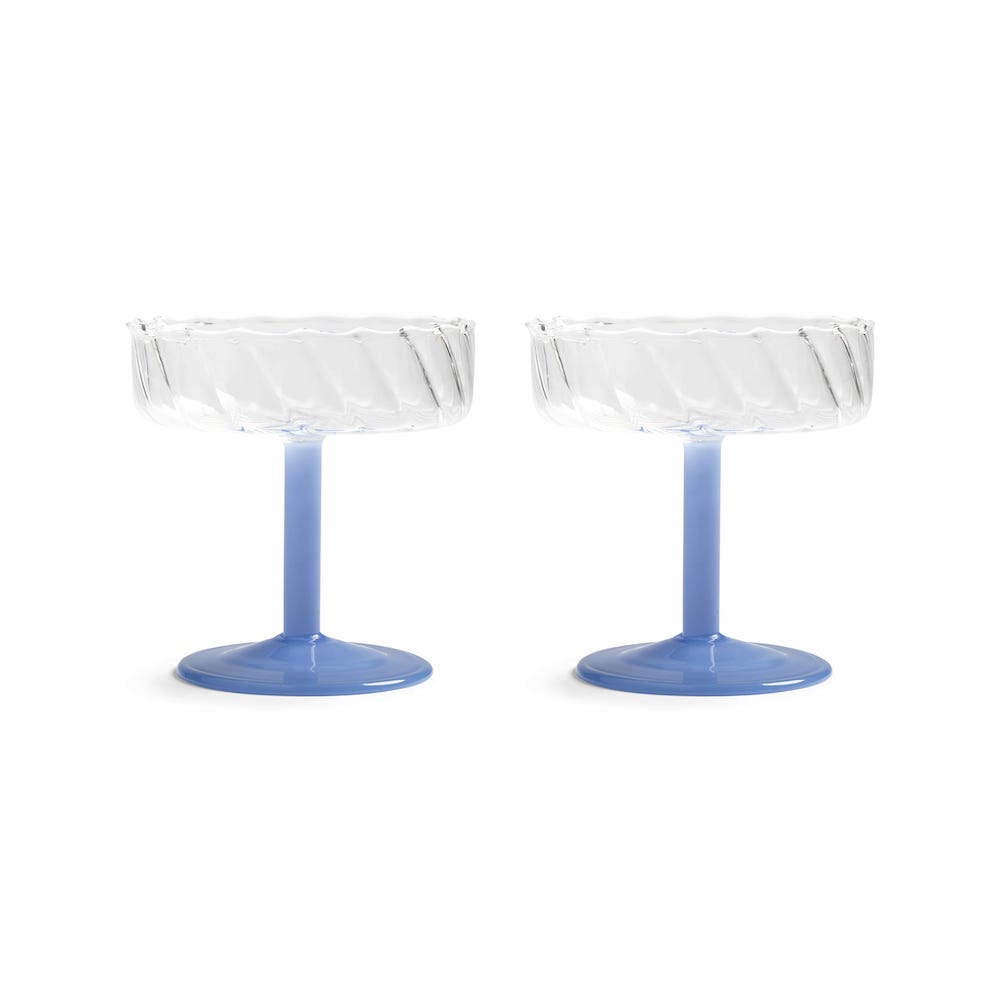 &Klevering <br>Coupe Twirl Glass Blue - Set of 2