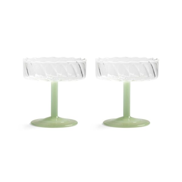 &Klevering <br>Coupe Twirl Glass Green - Set of 2