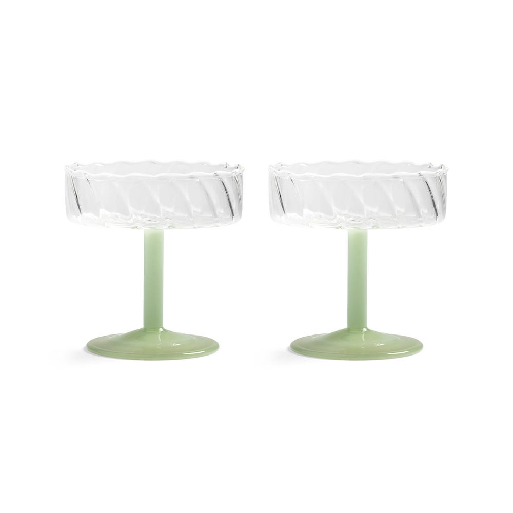 &Klevering <br>Coupe Twirl Glass Green - Set of 2