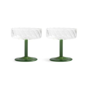 &Klevering <br>Coupe Twirl Glass Dark Green - Set of 2