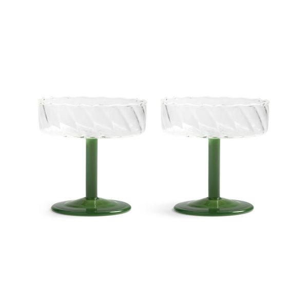 &Klevering <br>Coupe Twirl Glass Dark Green - Set of 2