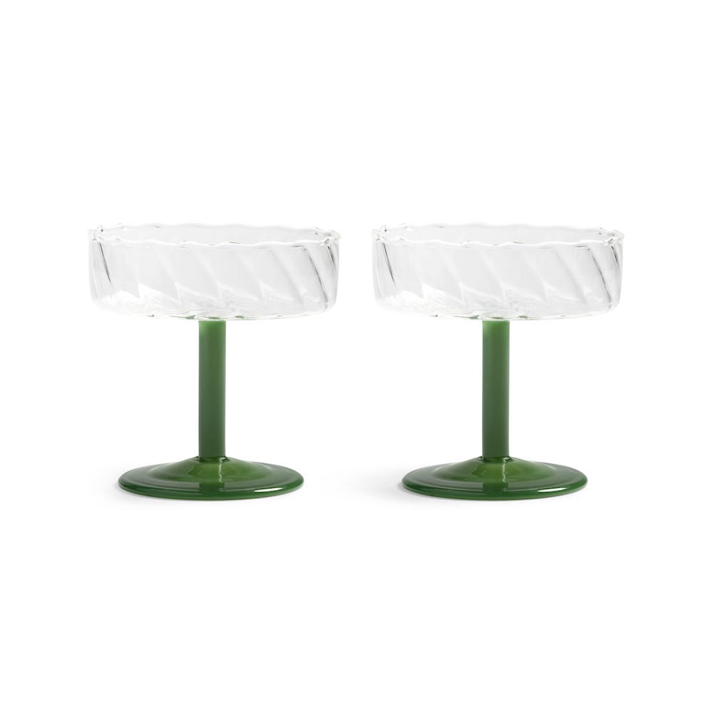 &Klevering <br>Coupe Twirl Glass Dark Green - Set of 2