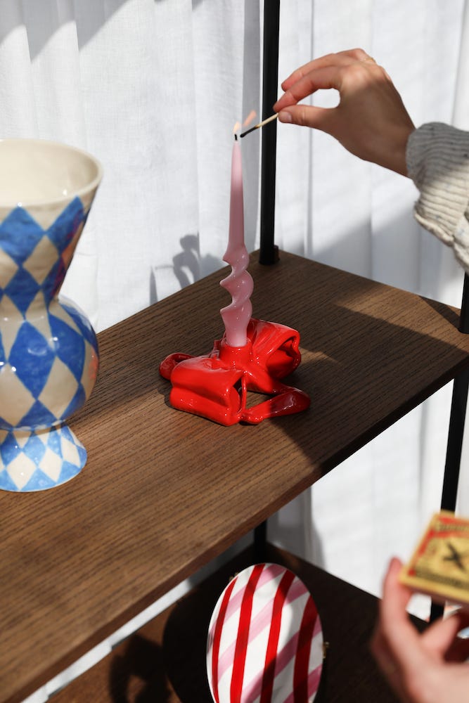 &Klevering <br>Candle Holder Ribbon Red - Image 4