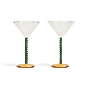 &Klevering <br>Coupe Perle Glass Green - Set of 2