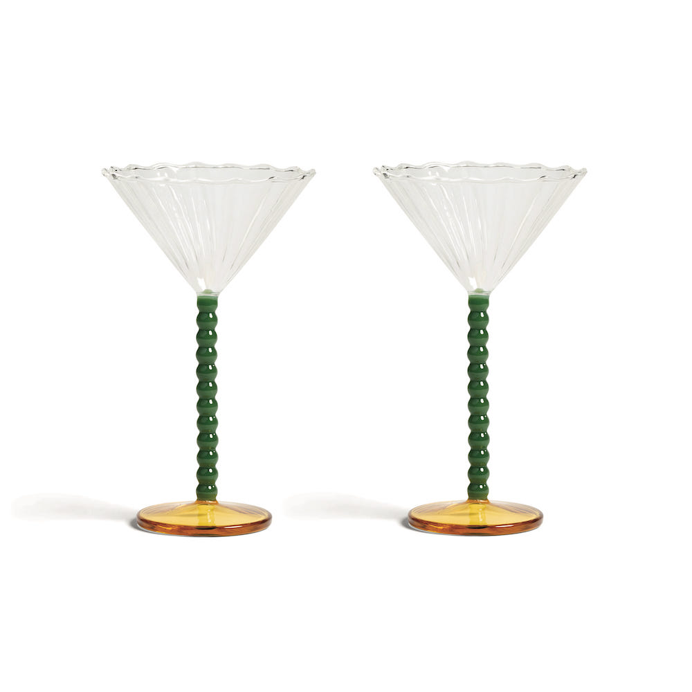 &Klevering <br>Coupe Perle Glass Green - Set of 2