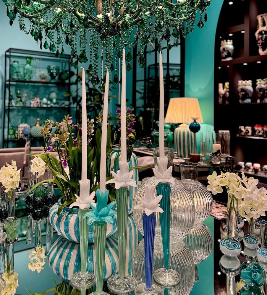 Abhika <br> Dax Flower Candle Holder Turquoise/ White (L) - Image 3