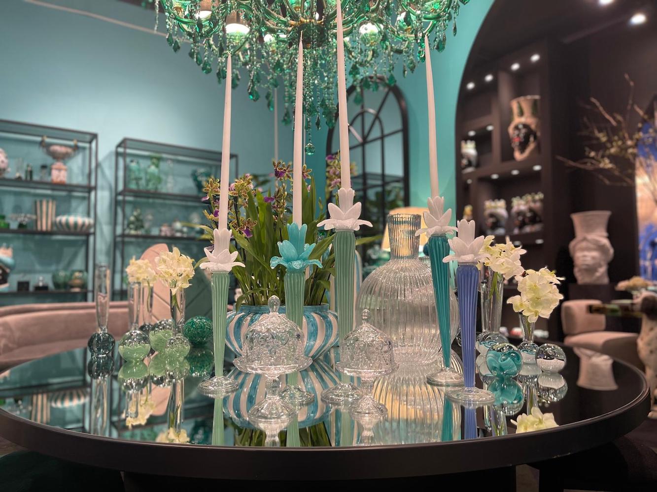 Abhika <br> Dax Flower Candle Holder Turquoise/ White (L) - Image 5