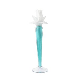 Abhika <br> Dax Flower Candle Holder Turquoise/ White (M)