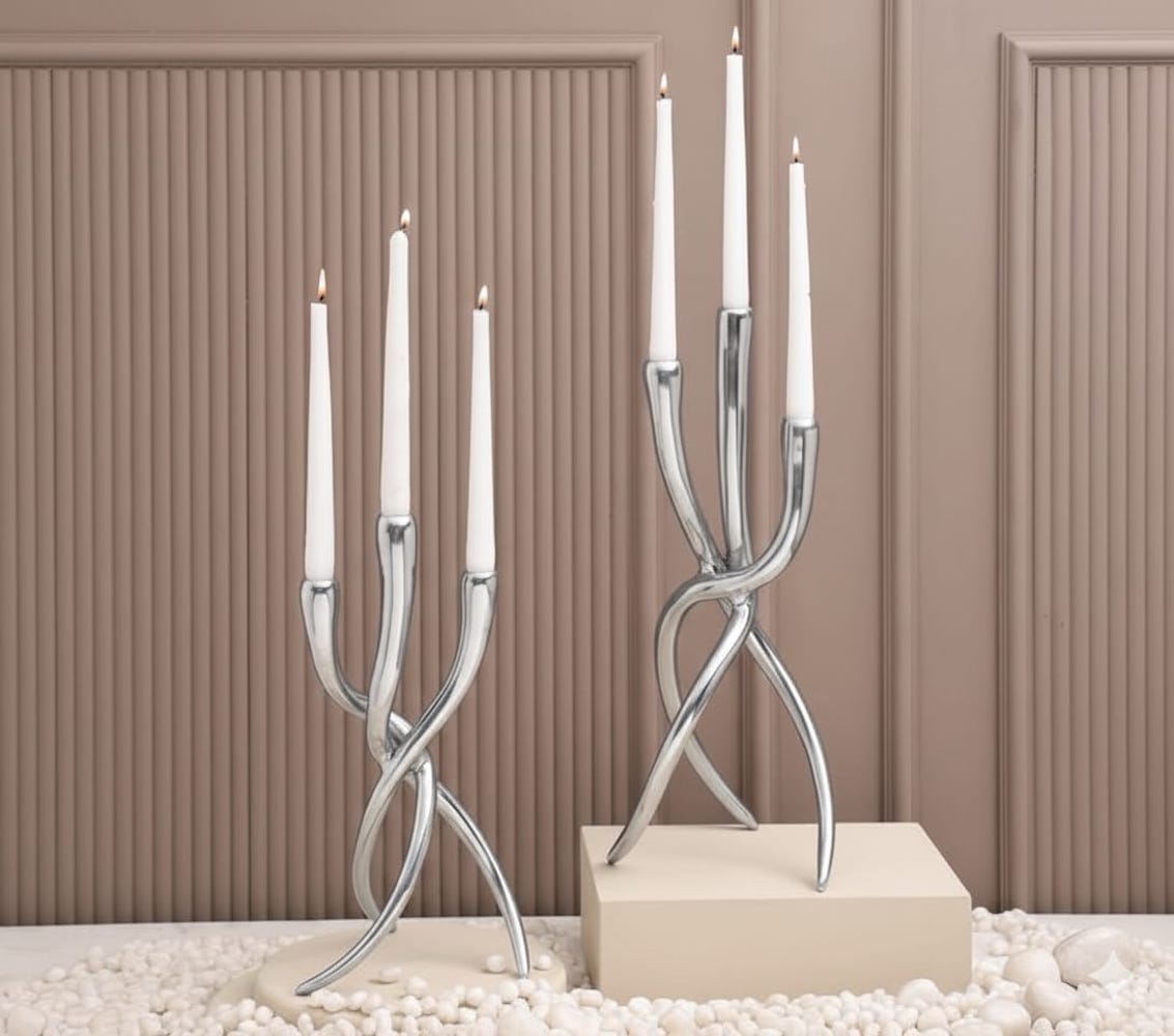 Objetto Home <br> Regalia Silver Tapered Candle Holder M