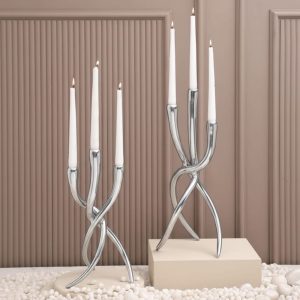 Objetto Home <br> Regalia Silver Tapered Candle Holder L